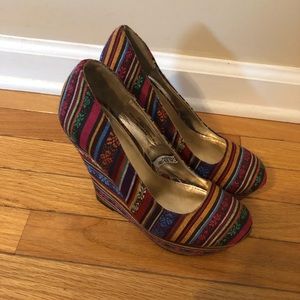 Mossimo Wedge Heels Striped Slip On Tribal Pumps